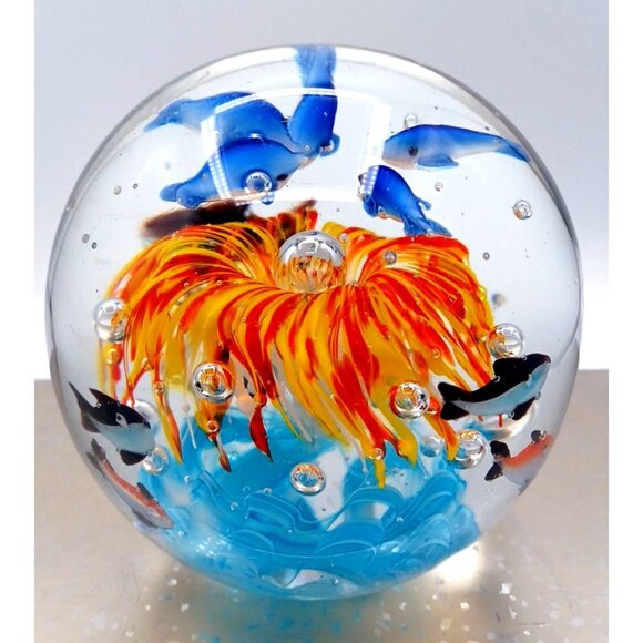 Murano Glass Tropical Fish Aquarium Art Paperweight 4.5" X 4.15" Handcrafted Wit - Picture 7 of 15